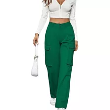 Pantalon Tipo Cargo Holgado Para Mujer Color Baige 