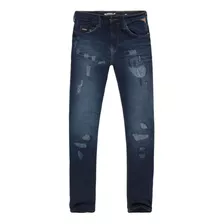 Calça Masculina Jeans Skin Rasgos E Cerzidos