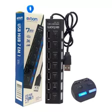 Hub Usb 2.0 7 Portas C/ Chave Individual Led Alta Velocidade