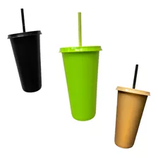 50 Vasos Con Tapadera Y Popote 24 Oz