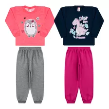 Kit 2 Conjuntos Roupa Bebe Infantil Inverno Menina Moletons