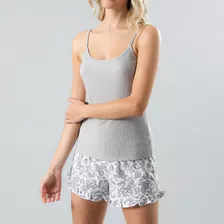 Pijamas Top Rib + Short Flores Mujer 33035-11