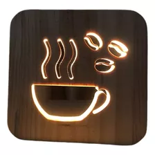 Lámpara Cafecitooooo De Mar 3d Led Madera Luz Nocturna Usb