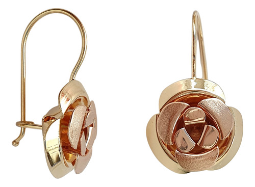 Brinco Flor Rosa De Ouro Amarelo E Rosa 18k 750 Delicado