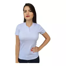 Camiseta Feminina Branca Básica Canelada Gola Padre Bu14