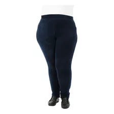 Calça Plus Size Feminina Anistia Fuso Veludo Cotele Marinho