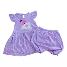 Conjunto Algodón Vestido Y Bombacha Chinita / 0-3 Meses 