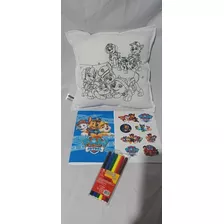 Cojín Pintable Paw Patrol + Libro Colorear+lápices +stickers