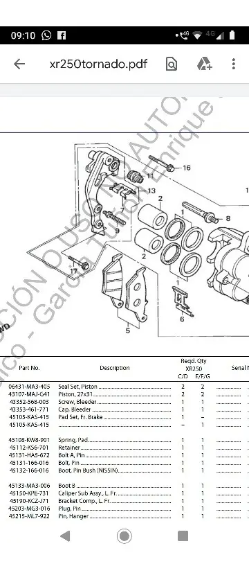 Pistón De Caliper Honda Tornado Xr 250 Deltoya Motos