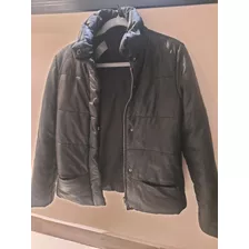 Campera Bomber Negra Cuero Oveja Zara Medium Abrigada