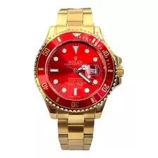 Relógio Submariner Dourado Vermelho