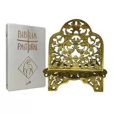 Kit Bíblia Sagrada Nova Pastoral Colorida Capa Dura Luxo E Porta Bíblia Suporte Apoio Leitura Decoração Altar Mesa Sala Quarto