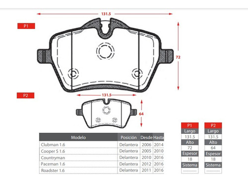 Pastilla De Freno Delantera Mini Cooper 1.6 Countryman  Foto 2