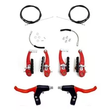 Jogo De Freio Bicicleta V-brake Nylon C/ Manete + Cabos Mtb Cor Vermelho