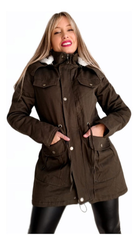 Campera Mujer Parka Con Corderito Capucha Desmontable Dama