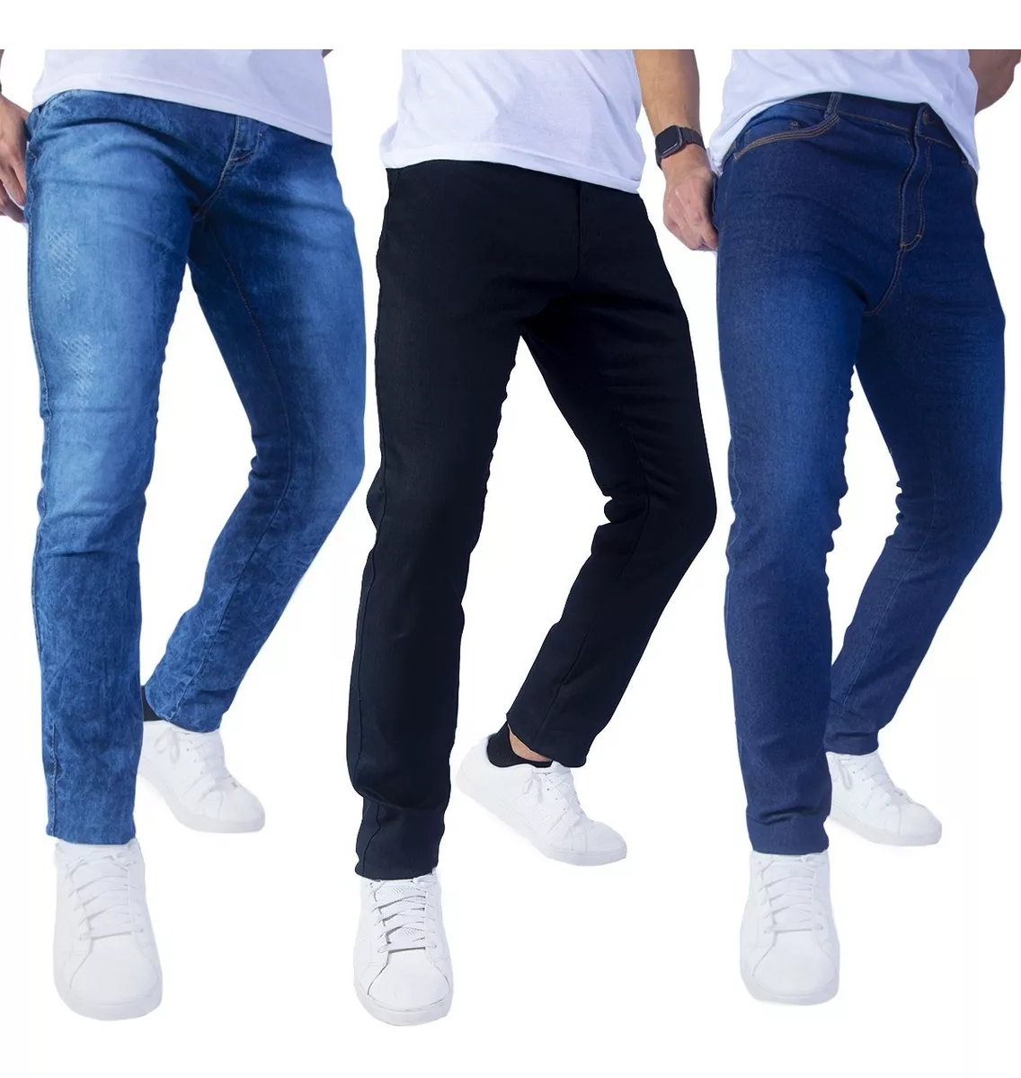 Kit 3 Calça Jeans Masculina Slim Original Elastano Lycra 