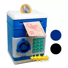 Cofre Digital Eletronico Automatico Puxa Engole Notas Moedas Cor Azul