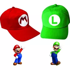 2 Bonés Super Mario Bros E Luigi Para Festa Fantasia 