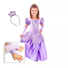 Fantasia Infantil Sofia Rapunzel Bela Princesa Com Kit Luxo