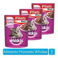 Whiskas Alimento Húmedo Gatos Adultos Res 85g X3 Sobres