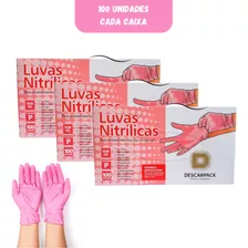 Luva Descarpack Rosa Com 100 Uni Kit De 3 Caixa - Tamanho P