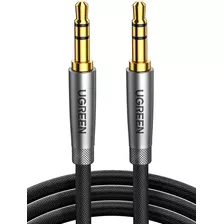 Cable De Audio Premium Auxiliar 3.5mm Aluminio Trenzado 2 Metros Macho A Macho 2 Polos Trs Chapado En Oro Color Gris Y Negro Ugreen