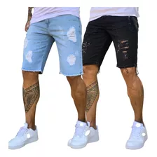 Kit 2 Bermudas Jeans Destroyed Masculina Linha Premium