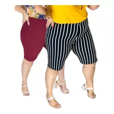 Kit Com 2 Bermudas Feminina Gorgurão Plus Size 36 Ao 60