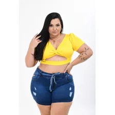 Cropped Feminino Brasil Copa Do Mundo Manga Curta Plus Size