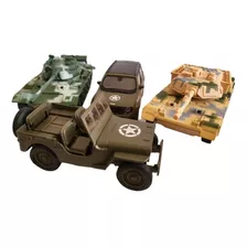 Kit 4 Miniatura Militar Jeep Willys,tanque Militar Renegade