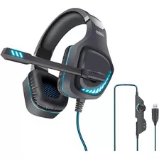 Auricular Gamer 7.1 Usb Pc, Con Software, Microfono Y Leds Color Negro Color De La Luz Azul