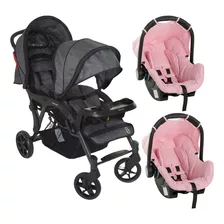 Carrinho Para Gêmeos Doppio Ii E 2 Bebê Conforto Rosa 