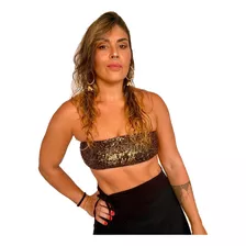 Top Cropped Tomara Que Caia Paetê Brilho Prata Dourado Gold