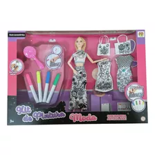 Brinquedo Menina Kit De Pintura Moda Com Boneca Dm Toys