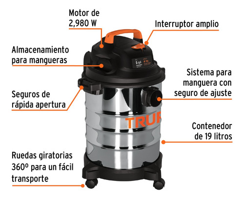 Aspiradora Industrial De Tacho Truper  19l Acero Inoxidable Foto 2