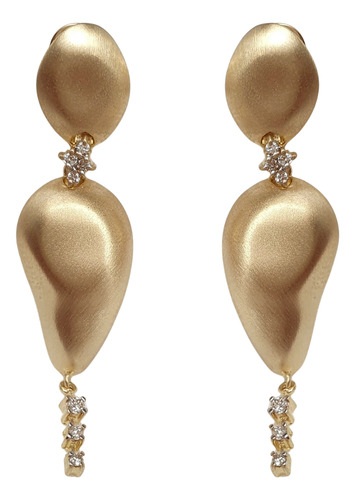 Brinco Pêndulo De Ouro 18k 750 E Diamantes Moderno Amarelo