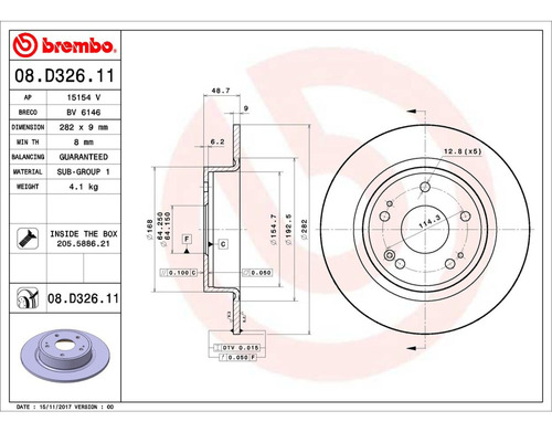 Disco Solido Izq/der Trasero Accord V6 3.5l 13/14 Brembo Foto 2