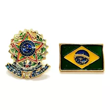 Kit 2 Bótons Pins Bandeira Do Brasil Brasão Da República 