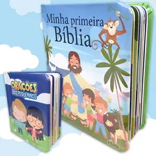Kit Orações Dos Pequeninos + Minha Primeira Bíblia Infantil Histórias Bíblicas Infantil - Livro Infantil Almofadado Capa Dura