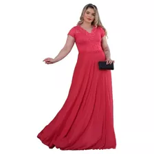 Vestido Festa Plus Size Madrinha Manga Luxo Brilho Marsala