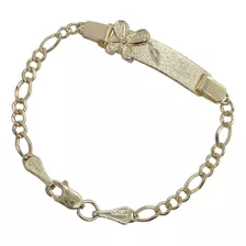 Esclava Pulsera De Niña Oro 10k Tejido Figaro 14cm Mariposa