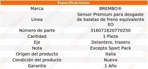 1.sensor Para Balatas Delantera O Trasera E350 06/16 Brembo Foto 2