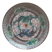 Plato De Porcelana China Con Dos Dragones, Sellado