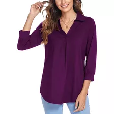 Camiseta Feminina Com Decote Em V, Três Quartos, Manga 3/4,