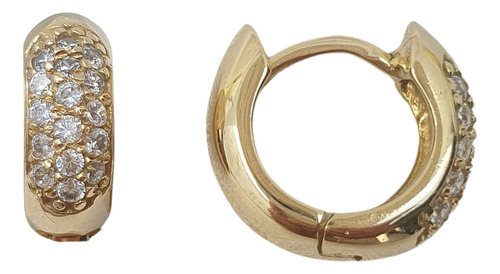 Brinco Argola Argolinha Cravejada Ouro 18k 750 E Cristais Dourado