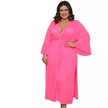 Saída De Praia Longa Vestido Canga Manga Kimono Plus Size