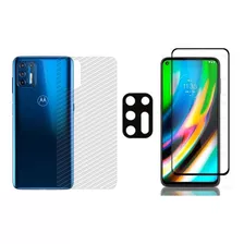 Pelicula Vidro 3d + Camera + Fibra Traseira Moto G9 Plus 6.8