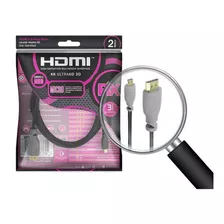 Cabo Micro Hdmi X Hdmi 2.0 4k Hdr 19p 2m Go Pro 018-9410