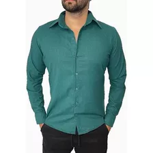 Camisa Masculina Manga Longa Linho Casual 