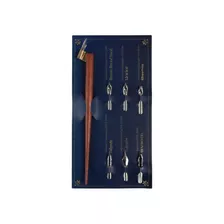 Set Caligrafia Escritura Plumin De Madera Combo Con 6 Plumas